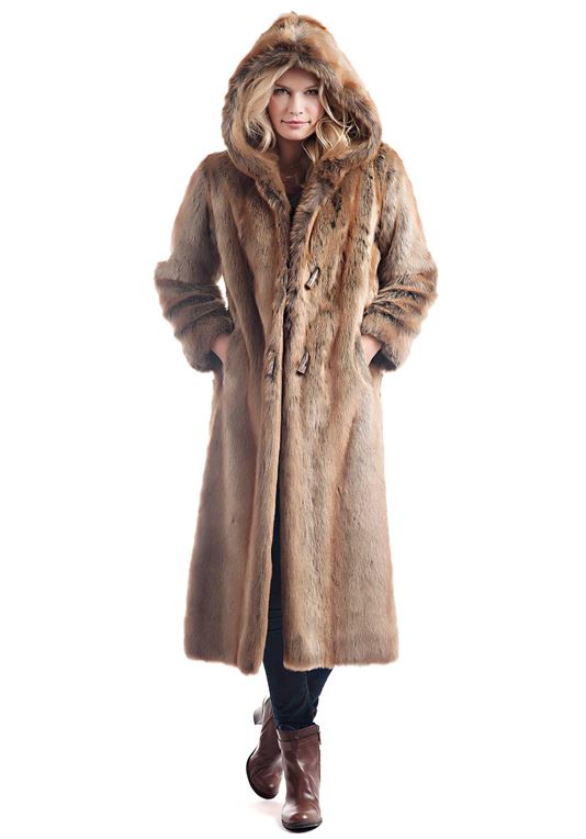Coyote Hooded Full-Length Faux Fur Coat | Womens Faux Fur Coats .