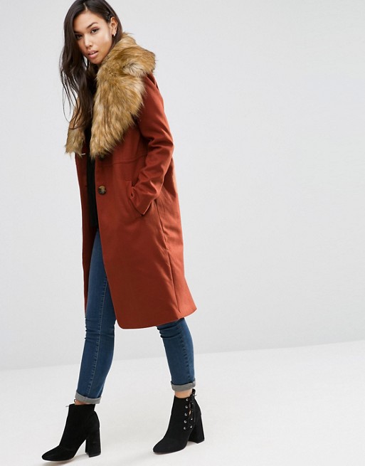 ASOS Coat With Oversized Faux Fur Collar | AS