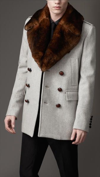 Burberry Gray Fur Collar Pea Coat for men | Well dressed men, Mens .