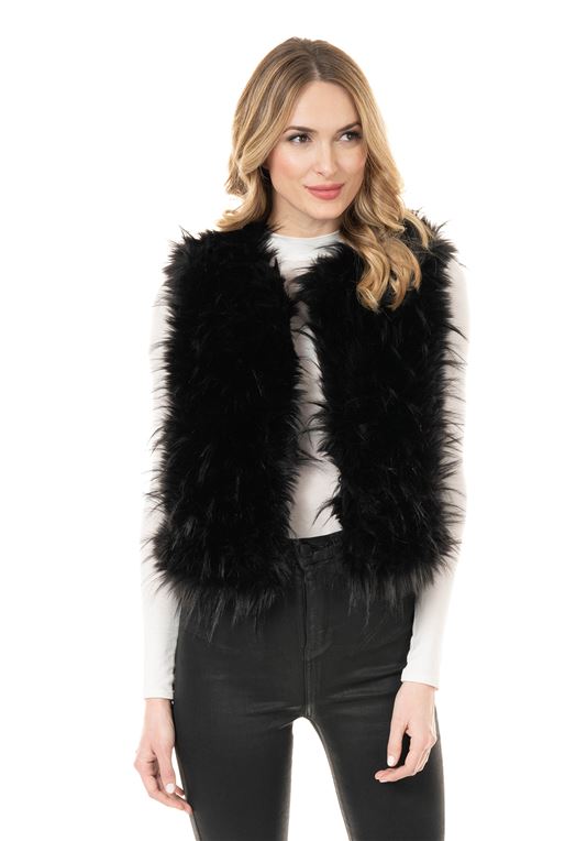 Black Ostrich Faux Fur Vest | Womens Faux Fur Ves