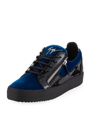 Giuseppe Zanotti Men's Velvet & Patent Leather Low-Top Sneakers in .