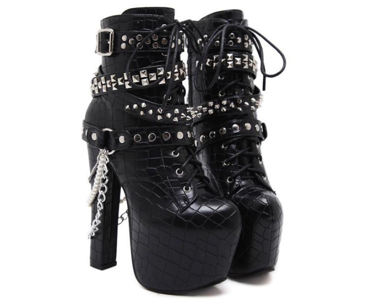 Zip Metal Chains Gothic Boots — Boots N Bags Heav