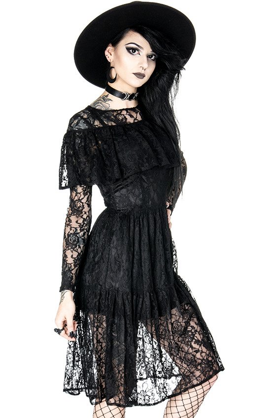 GLOOMY PRAIRIE Black Lace gothic dress - Resty