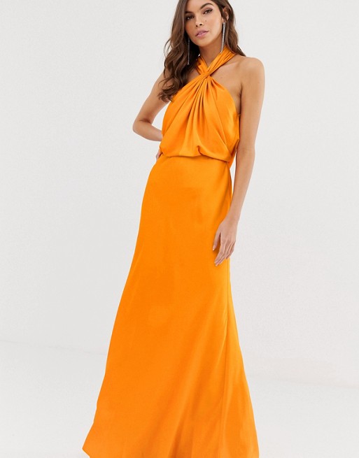 ASOS EDITION ruched halter neck maxi dress | AS