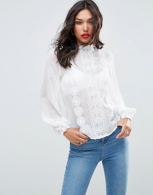 ASOS High Neck Blouse with Lace Trims | AS