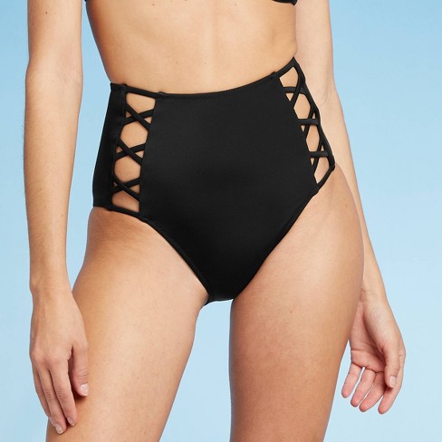 Women's Caged High Waist Bikini Bottom - Shade & Shore™ Black M .