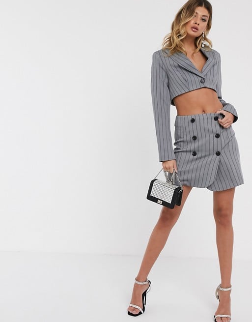 ASOS Extreme High-Waisted Suit Skirt With Buttons in Pinstripe .