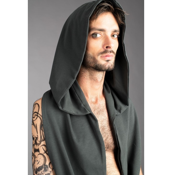 Mens Cyber Punk Gray Hooded Scarf With Pockets | RebelsMark