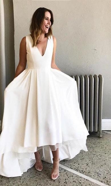 A line High Low V-neckline Informal Wedding Dress – daisystyledre