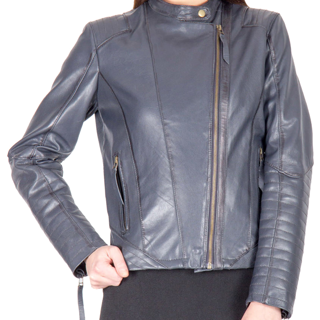 A light blue color fashion leather jacket for women - Leather .