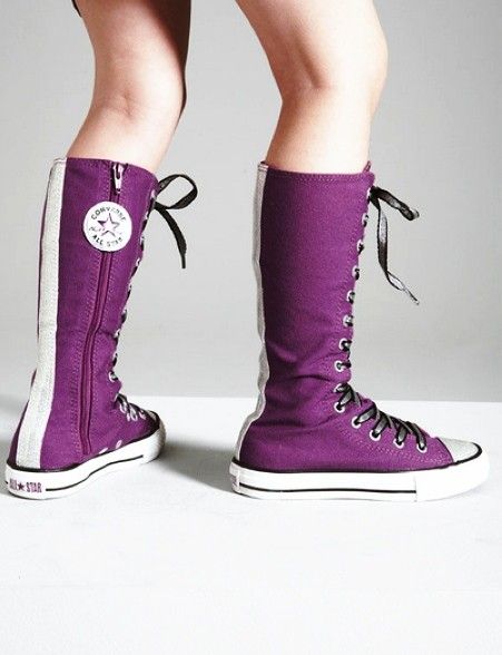 2013 Hot knee high converse sneaker boots, purple zipper converse .