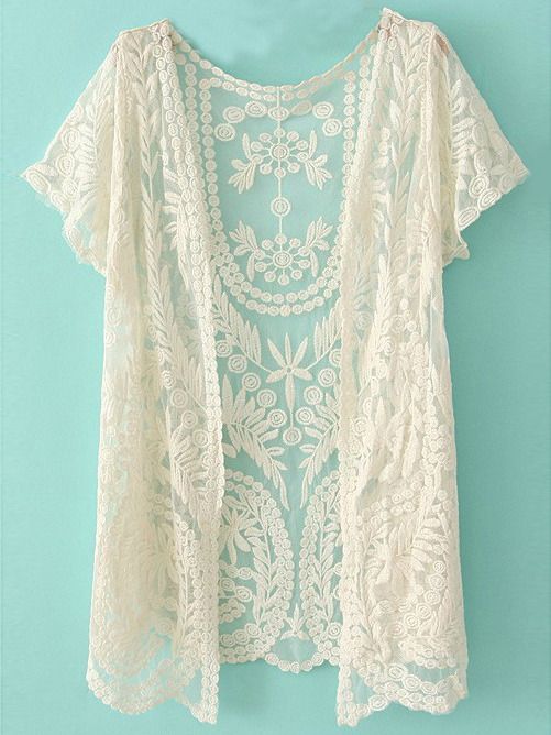 White Short Sleeve Crochet Net Lace Cardigan | Fashion, Pretty .