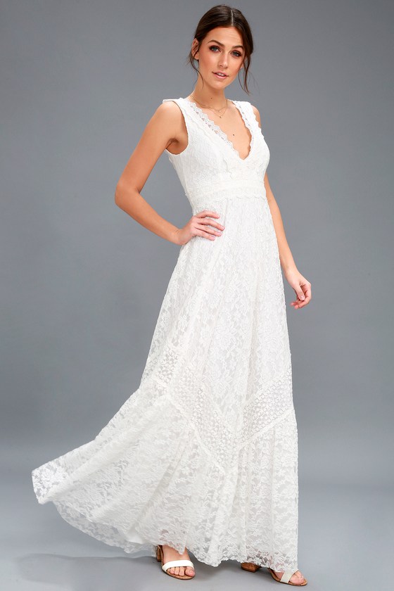 Boho Bridal Dress - White Lace Maxi Dress - Lace Dre