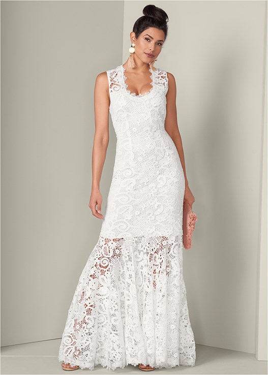 Lace Maxi Dress in White | VEN
