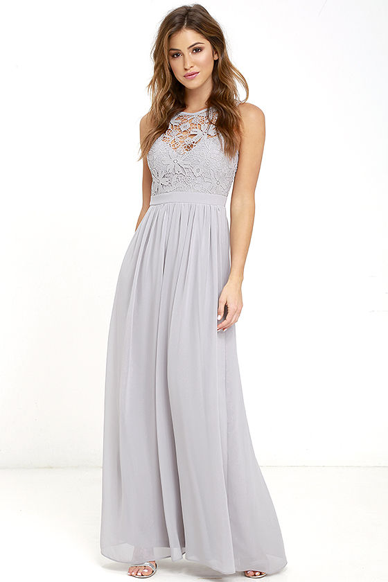 Lovely Grey Dress - Lace Dress - Maxi Dress - Backless Dress - $68.