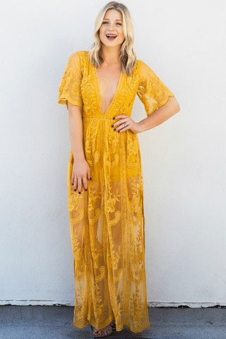PRE-ORDER CHLOE LACE MAXI … | Boho lace maxi dress, Yellow lace .