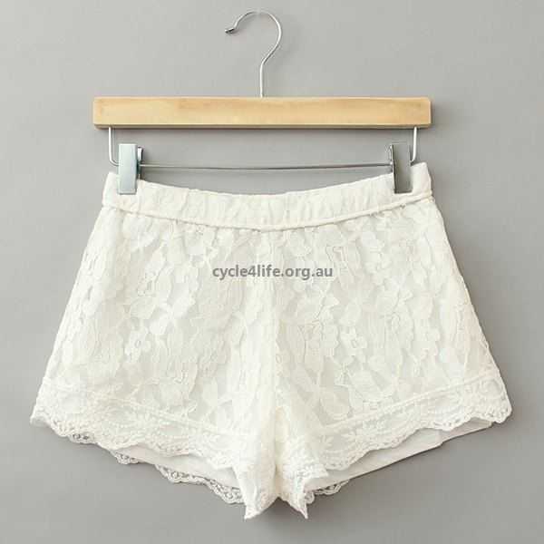 Buy Cute Elastic Waist Candy Color Lace Shorts For Women - White .