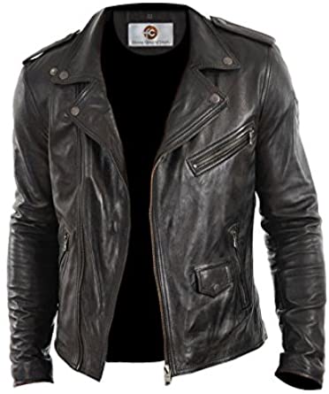 Faam Collection Stylo Lambskin Leather Biker Jacket for Men at .