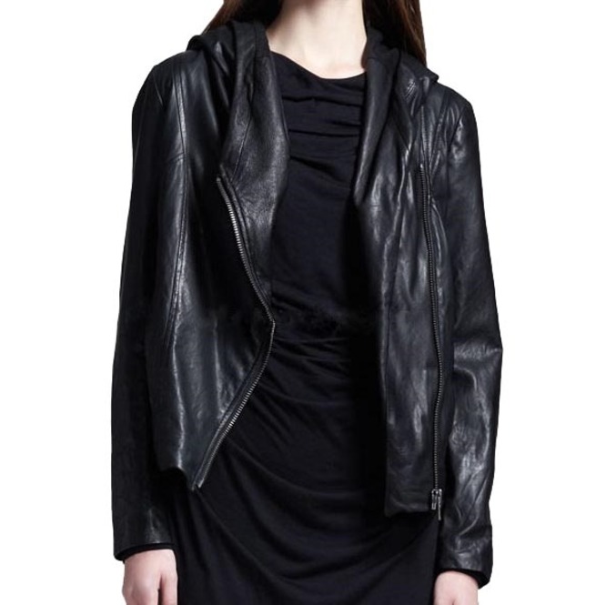 Women Black Hooded Leather Jacket, Leather Jackets, | RebelsMark