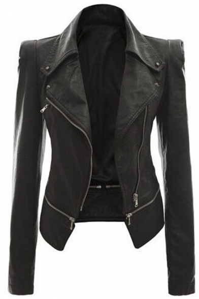 Women's Faux Leather Motorcycle Power Shoulder Jacket .