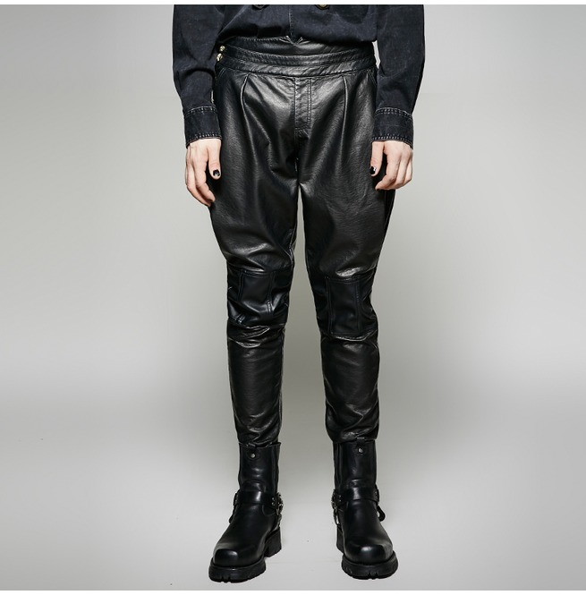 Gothic Black Baggy Military Style Pu Leather Pants For | RebelsMark