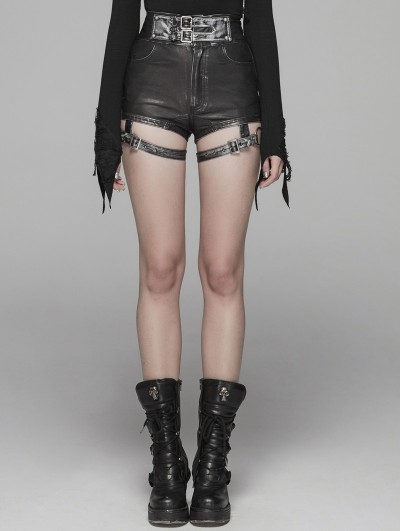 Punk Rave Black Fashion Gothic Punk PU Leather Shorts for Women .