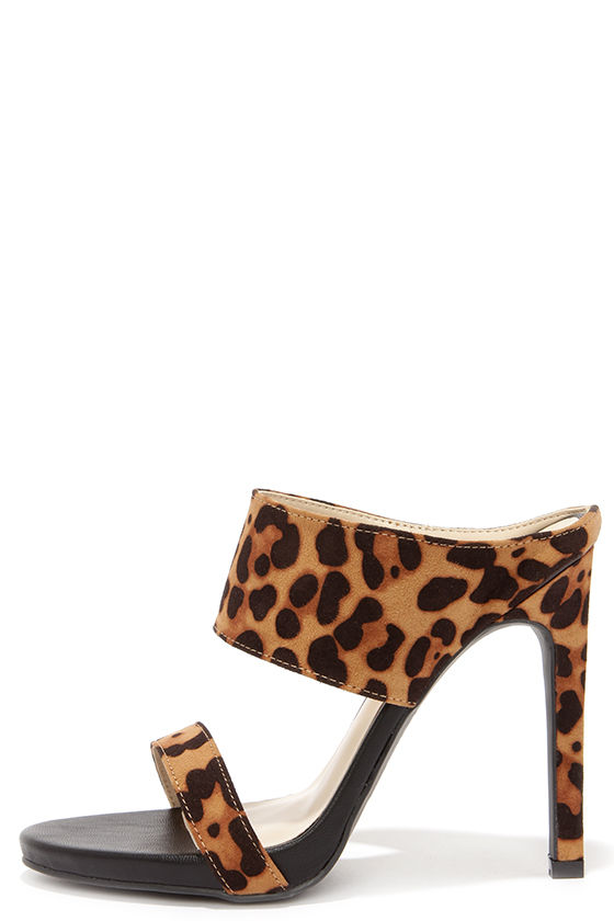Cute Leopard Mules - Peep Toe Heels - Mules - Leopard Heels - $31.