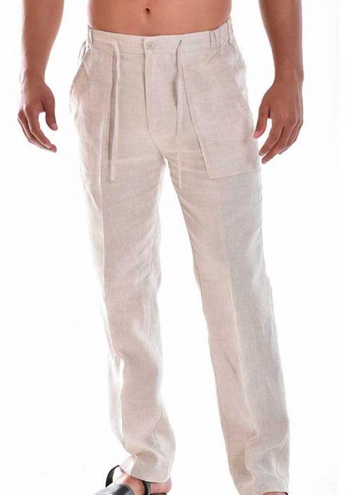 Drawstring Pants for Men Linen / Cotton. Natural Colo