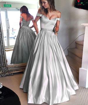 Cute off shoulder long prom dress, long formal dress – shdre