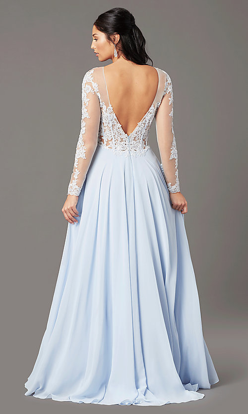 Chiffon Long-Sleeve Illusion Prom Dress - PromGi