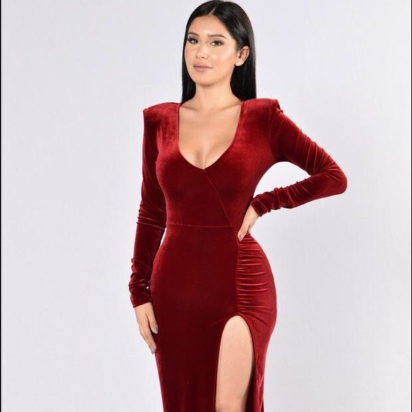 Fashion Nova Dresses | Red Velvet Long Sleeved Dress | Poshma