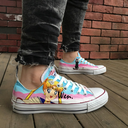 Sailor Moon Custom Converse Shoes Low Top Hand Painted Canvas .
