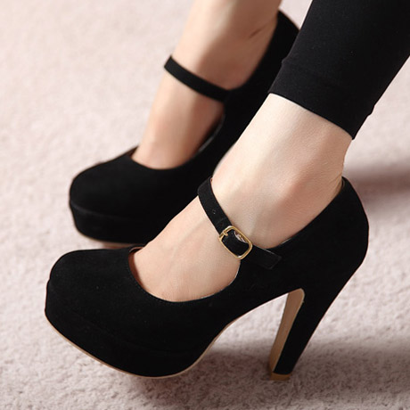 Suede Black Ankle Strap High Heels Shoes on Storen