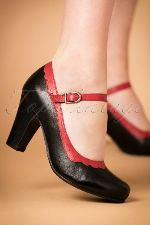 50s Josie Mary Jane Leather Pumps in Bla