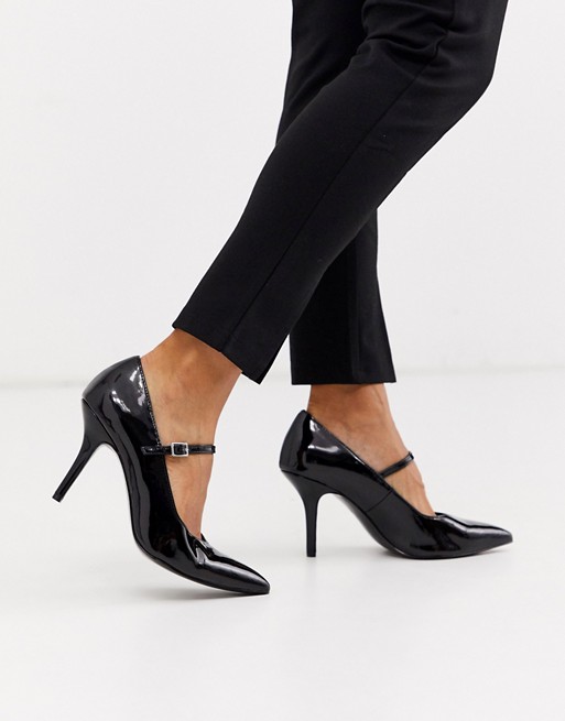 ASOS DESIGN Strallen mary-jane mid heels in black patent | AS