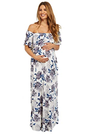 PinkBlush Maternity Ivory Floral Off Shoulder Sash Tie Maternity .