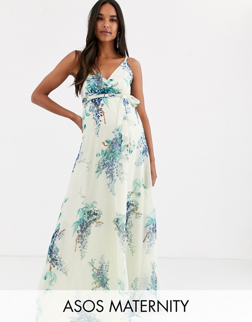 ASOS DESIGN Maternity maxi dress with wrap bodice in blossom .