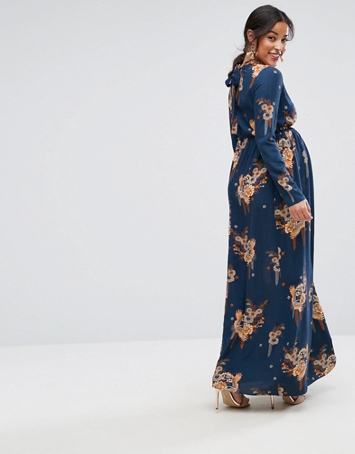 ASOS Maternity PETITE Maxi Dress with Long Sleeve in Chinoiserie .