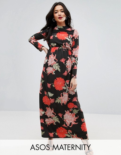ASOS Maternity Maxi Dress with Long Sleeve in Floral Print | AS