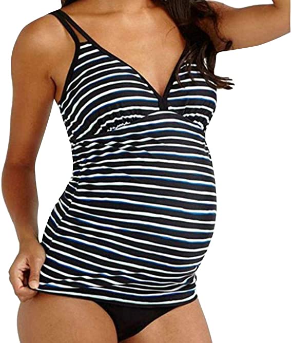 Amazon.com: ELFJOY Women's Maternity Tankini Swimsuit Striped .