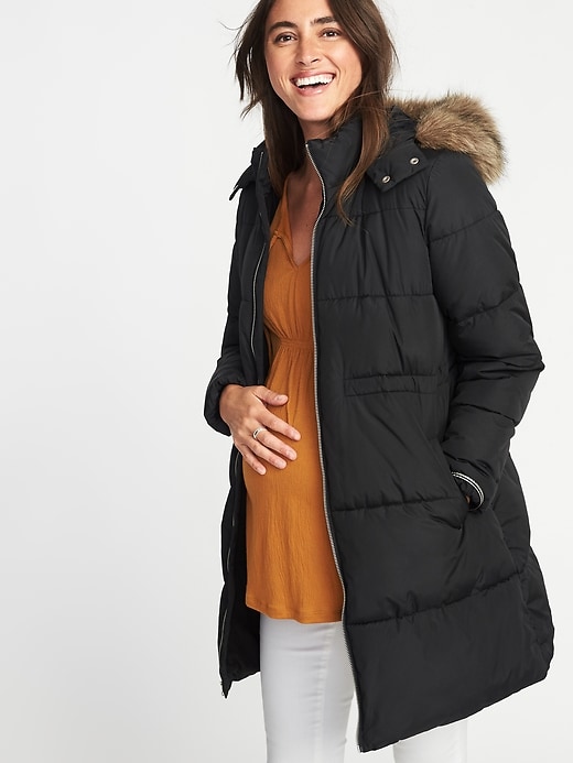 Old Navy Women's Maternity Long-Line Hooded Frost-Free Puffer .