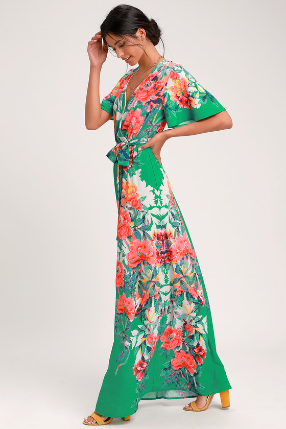 Cute Green Maxi Dress - Floral Print Maxi Dress - Green Dre