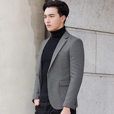 New Fashion Casual Men Blazer Wool Slim Fit Smart Style Suit .