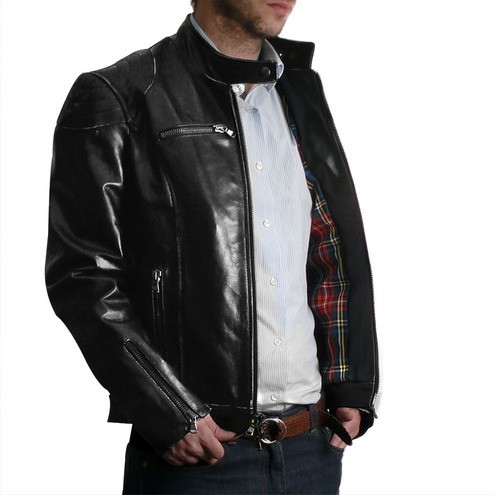 Leather Moto Jacket Shoulder Padding for Men Made in Italy .
