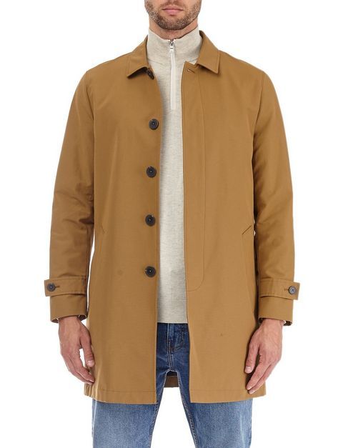 Tan Single Breasted Mac Coat | Mens wool coats, Trench coat men, Co