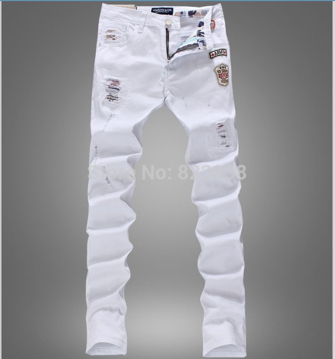 New fashion Mens Designer Brand slim fit white Jeans Men Straight .