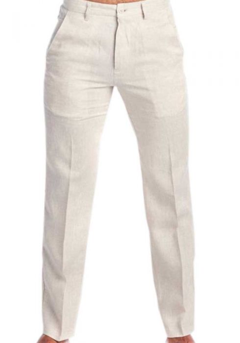 Linen Classic Pants For Men. Linen 100 %. Beige Colo