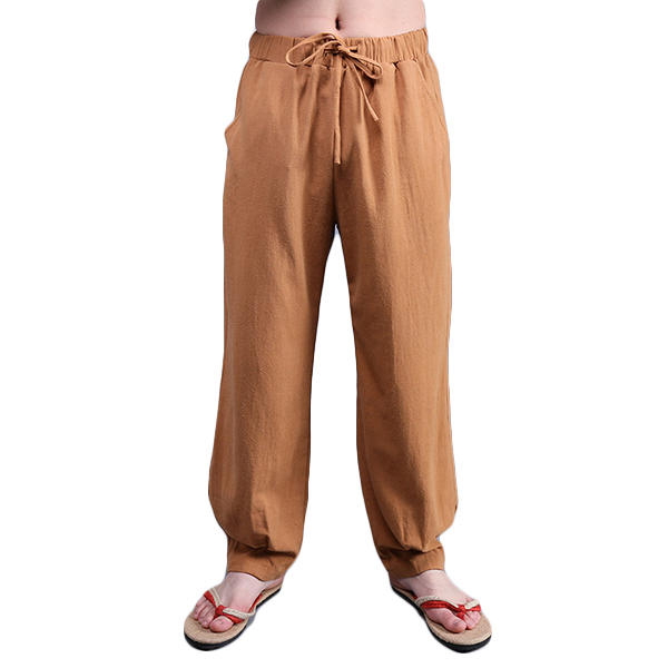 chinese wind mens loose cotton linen trousers at Banggo