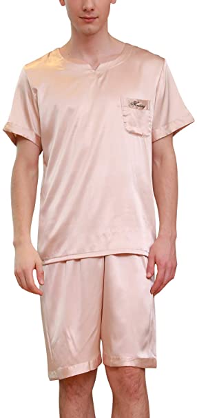 YAOMEI Mens Pyjamas Set Satin Short Sleeves Nighties Sleepwear .