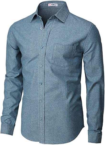 H2H Mens Casual Button-Down Shirts Oxford Long Sleeve Basic .